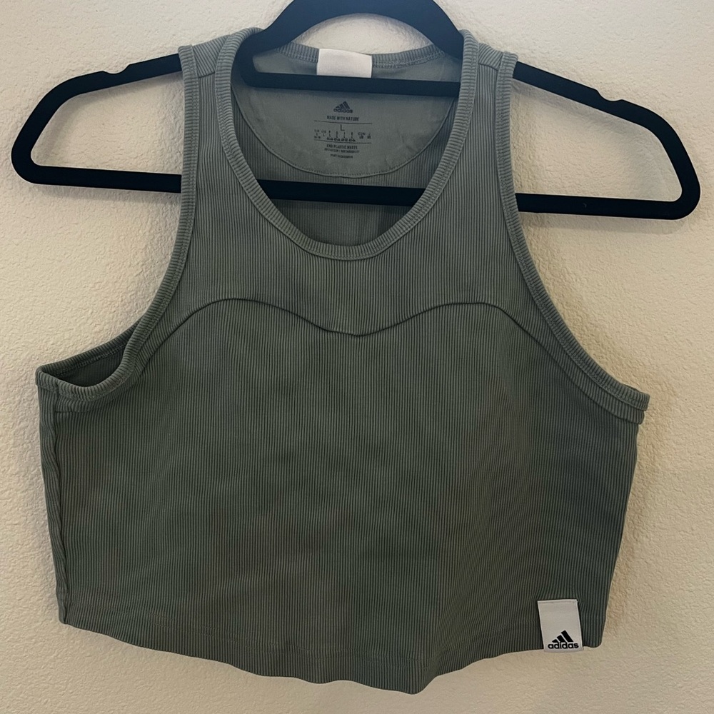 Sage green large adidas ribbed crop tank